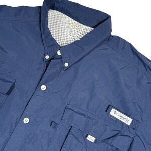 Columbia PFG Fishing Shirt Blue Button Up Short Sleeve Omni Shade Mens 3XL Blue